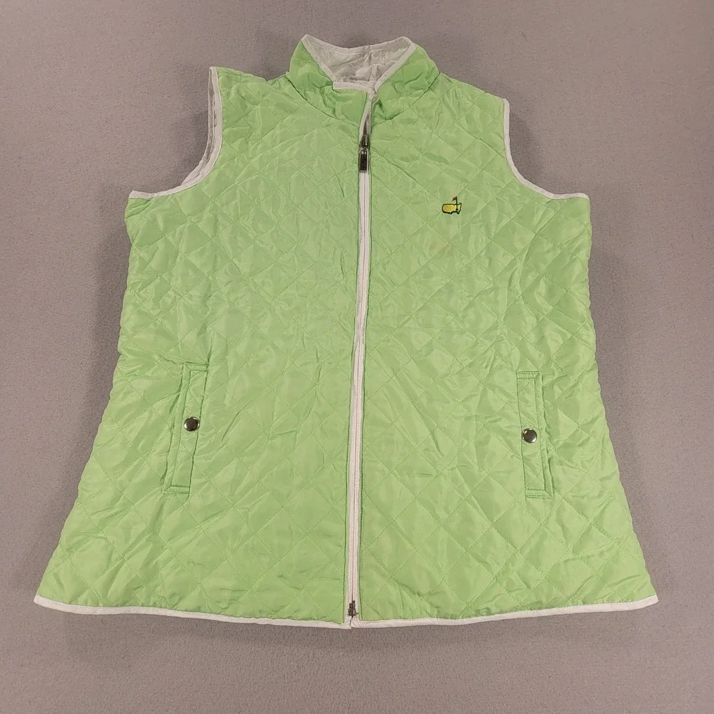 Magnolia Lane Masters Golf Quilted Reversible Puffer Vest White Green Women's L